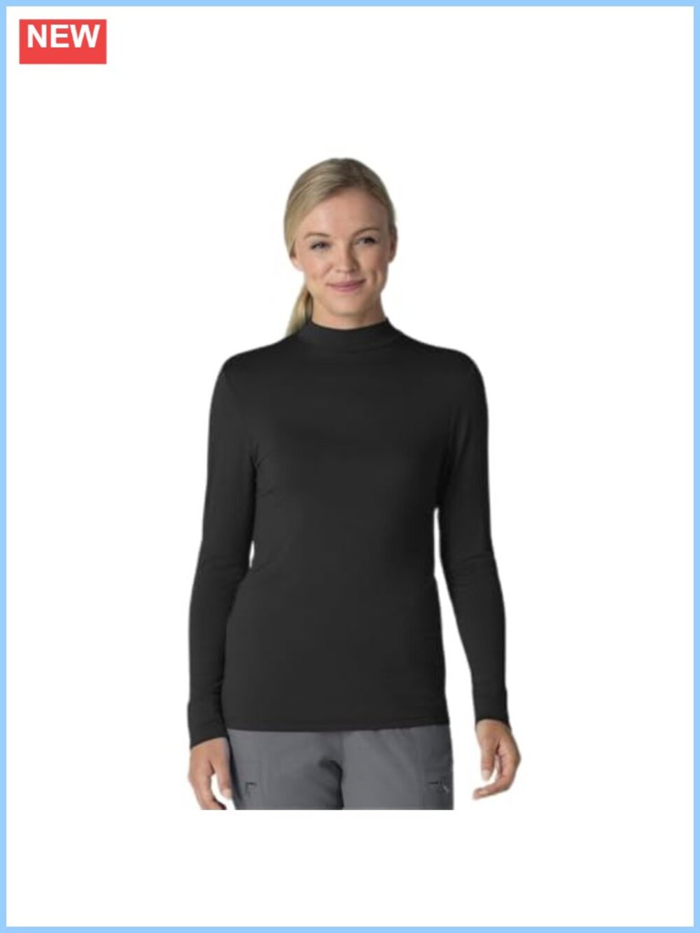Long Sleeve Mock Neck Silky Tee Rayon Spandex Layering Top